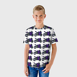 Футболка детская Motorcycle purple gloss, цвет: 3D-принт — фото 2