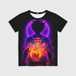 Детская футболка Ванпис - неоновый Луффи