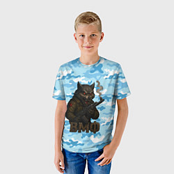 Футболка детская Волк с красными глазами ВМФ, цвет: 3D-принт — фото 2
