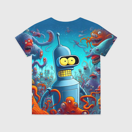 Детская футболка Робот-сгибальщик Бендер среди монстров - нейроарт / 3D-принт – фото 2