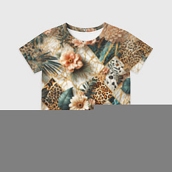 Детская футболка Цветы на кусках мрамора и леопардовом узоре