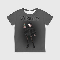 Футболка детская Уэнсдей стоит в динамичной позе и держит пузырек я, цвет: 3D-принт