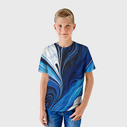 Футболка детская Бело синяя абстракция, цвет: 3D-принт — фото 2