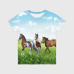 Футболка детская Лошади в степи, цвет: 3D-принт