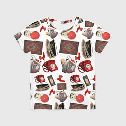 Футболка детская Неваляшка утюг ретро авоська петушок телефон, цвет: 3D-принт