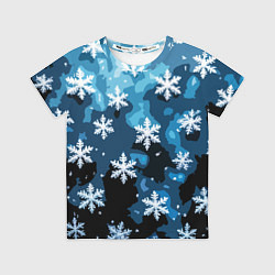 Футболка детская Стилизованный паттерн со снежинками тёмно-синий, цвет: 3D-принт