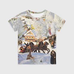 Футболка детская Русская тройка зимой - картина Масленица Кустодиев, цвет: 3D-принт