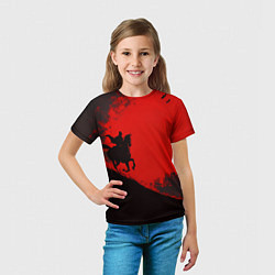 Футболка детская Лошадь скачет на красном фоне, цвет: 3D-принт — фото 2