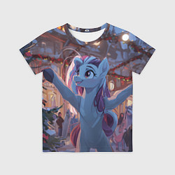 Футболка детская Лошадка наслаждается новым годом, цвет: 3D-принт