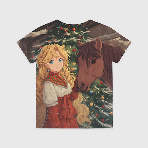 Детская футболка Аниме девочка с лошадкой встречают Новый год / 3D-принт – фото 2
