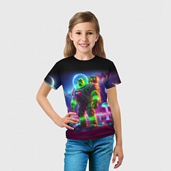 Футболка детская Космонавт Шрук в неоновом скафандре на загадочной, цвет: 3D-принт — фото 2