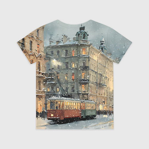 Детская футболка Трамваи в зимнем Санкт-Петербурге / 3D-принт – фото 2