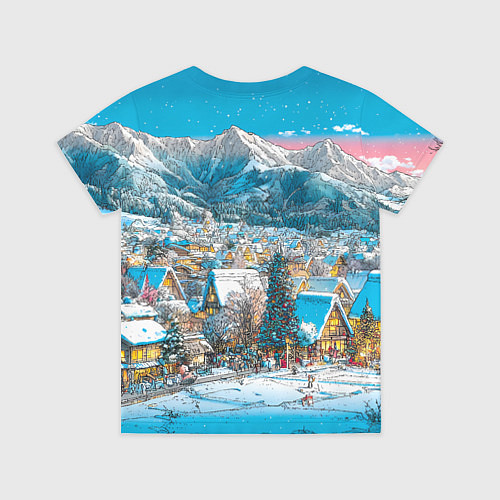 Детская футболка Новогодняя деревушка в горах / 3D-принт – фото 2