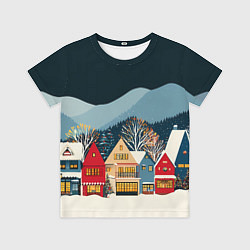 Футболка детская Новогодний городок в горах, цвет: 3D-принт