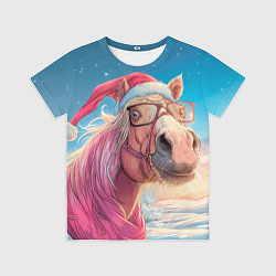 Детская футболка Новогодняя лошадь в очках