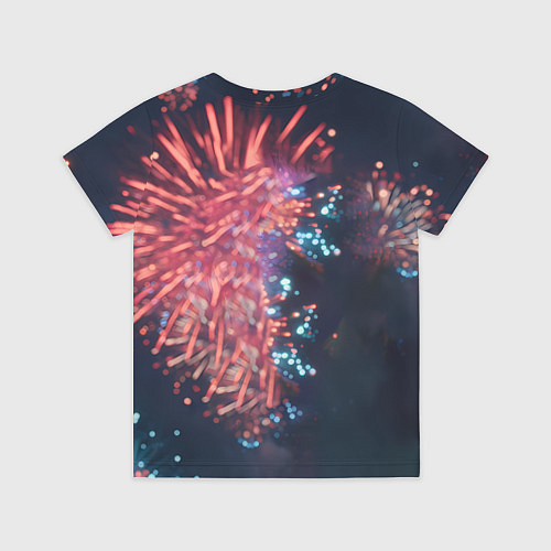 Детская футболка Лошадь с подарком на фоне салюта / 3D-принт – фото 2
