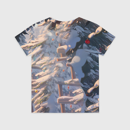 Детская футболка Белая лошадь на фоне елки / 3D-принт – фото 2