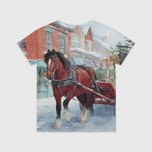 Детская футболка Лошадка с новогодней повозкой / 3D-принт – фото 2