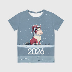 Футболка детская 2026 Новогодняя карикатурная лошадка, цвет: 3D-принт
