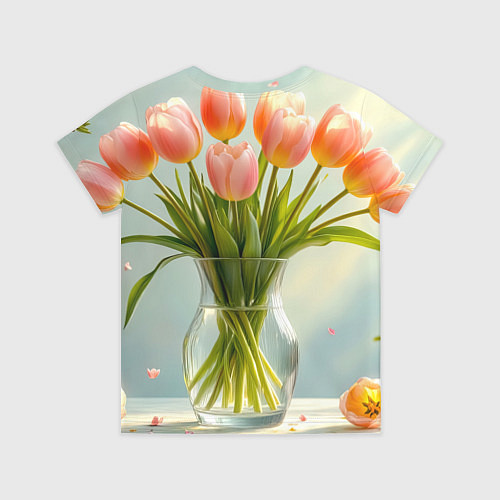 Детская футболка Нежно-розовые тюльпаны в лучах весны / 3D-принт – фото 2