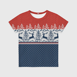 Футболка детская Вязаный узор с оленями, цвет: 3D-принт