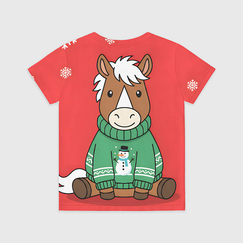 Детская футболка Новогодняя лошадка в зеленом свитере / 3D-принт – фото 2