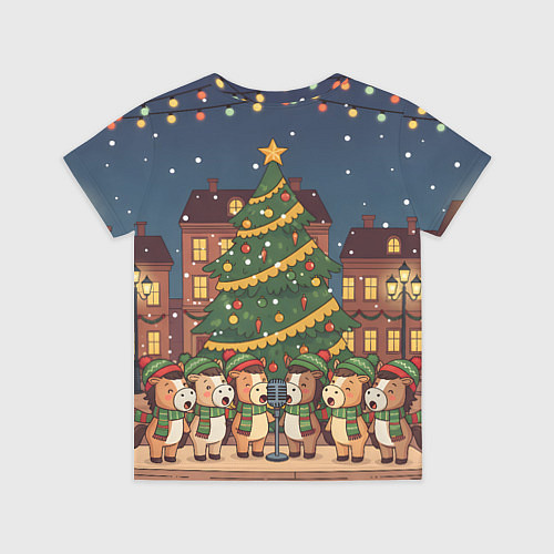 Детская футболка Новогодний хор лошадок / 3D-принт – фото 2