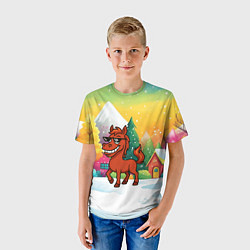 Футболка детская Красная лошадка в очках подмигивает 2026, цвет: 3D-принт — фото 2