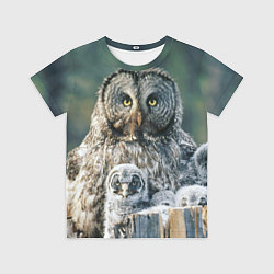 Футболка детская Сова с птенцами на пеньке, цвет: 3D-принт