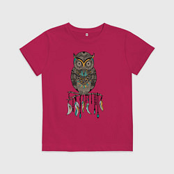 Футболка хлопковая детская Сова-шаман, цвет: маджента