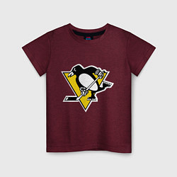 Футболка хлопковая детская Pittsburgh Penguins, цвет: меланж-бордовый