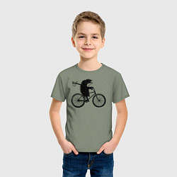 Футболка хлопковая детская Ежик на велосипеде, цвет: авокадо — фото 2