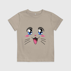 Футболка хлопковая детская Японская кошечка, цвет: миндальный