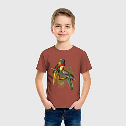 Футболка хлопковая детская Тропические попугаи, цвет: кирпичный — фото 2