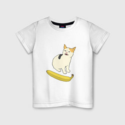 Футболка хлопковая детская Cat no banana meme, цвет: белый