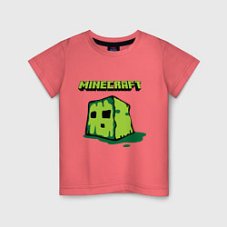 Футболка хлопковая детская Minecraft Creeper, цвет: коралловый