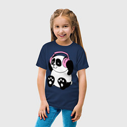 Футболка хлопковая детская Panda in headphones панда в наушниках, цвет: тёмно-синий — фото 2