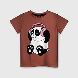 Футболка хлопковая детская Panda in headphones панда в наушниках, цвет: кирпичный
