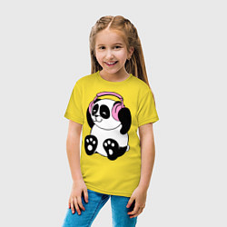 Футболка хлопковая детская Panda in headphones панда в наушниках, цвет: желтый — фото 2