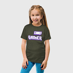 Футболка хлопковая детская Twitch Gamer цвета меланж-хаки — фото 2