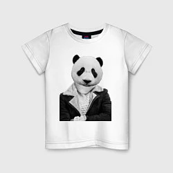 Футболка хлопковая детская Панда в свитере, цвет: белый