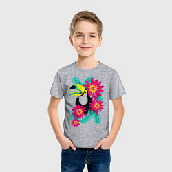 Футболка хлопковая детская Toucan and flowers, цвет: меланж — фото 2