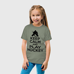 Футболка хлопковая детская Keep Calm & Play Hockey, цвет: авокадо — фото 2