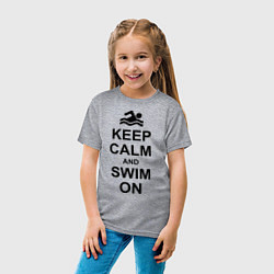 Футболка хлопковая детская Keep Calm & Swim On, цвет: меланж — фото 2