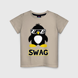 Футболка хлопковая детская SWAG Penguin цвета миндальный — фото 1