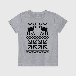 Футболка хлопковая детская Узор с оленями, цвет: меланж