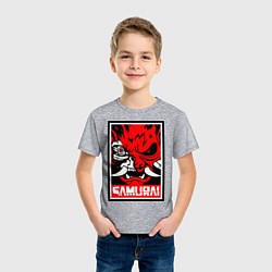 Футболка хлопковая детская Cyberpunk 2077: Samurai Poster, цвет: меланж — фото 2