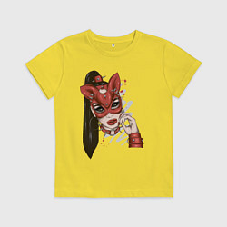 Футболка хлопковая детская Девушка в маске кошки, цвет: желтый