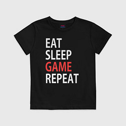 Футболка хлопковая детская Eat sleep game repeat, цвет: черный