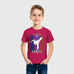 Футболка хлопковая детская Id rather do karate, цвет: маджента — фото 2